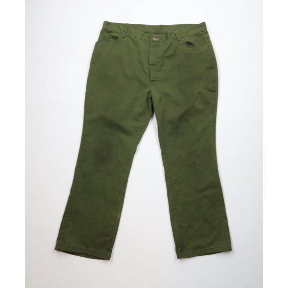 Vtg 70s Streetwear Mens 40x30 Distressed Wide Leg Denim Jeans Avocado Green USA